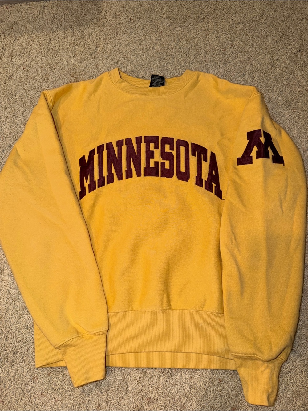 Minnesota Men’s crewneck Gold with Maroon Lettering